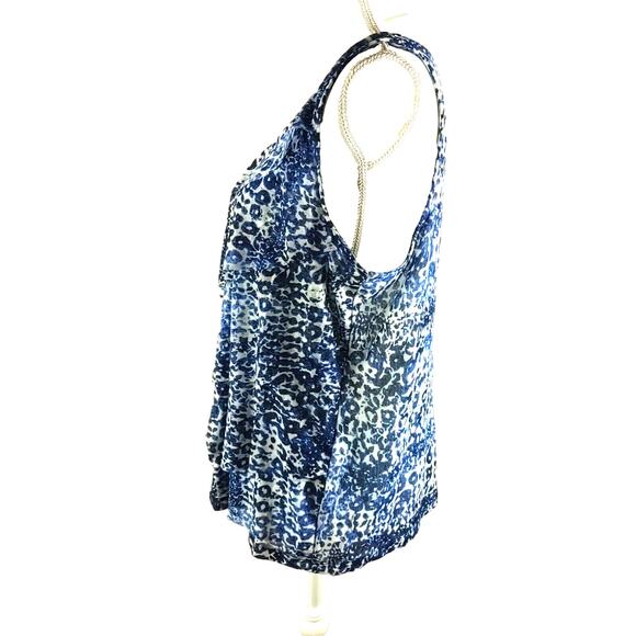 Chico's Women's Fancy Tank Top Size 3 Blue White Ruffle Stretch Beach Ocean... - Picture 6 of 6